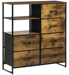 HOMCOM Comodă Pliabilă cu 6 Sertare, 2 Rafturi Deschise din Material și Picioare Reglabile, 84x30x92 cm, Maro Rustic | Aosom Romania