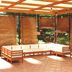 Set mobilier grădină cu perne, 10 piese, maro miere, lemn pin