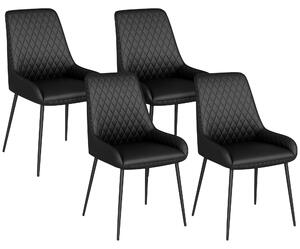 HOMCOM Set 4 Scaune de Dining Tapițate cu Spătar Înalt, Picioare din Oțel și Piele Ecologică, 49x60x89 cm, Negru | Aosom Romania