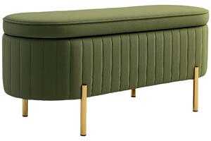 HOMCOM Băncuță Tapițată pentru Dormitor cu Capitonaj Canelat și Picioare Metalice, 108x44x43,5 cm, Verde | Aosom Romania