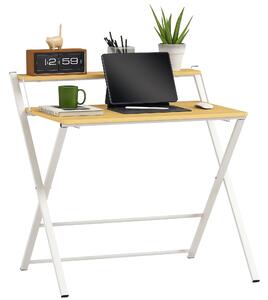 HOMCOM Birou Pliabil pentru Spații Mici, Birou Pliabil pentru Computer cu Raft de Depozitare, 86x66x82 cm, Lemn Natural | Aosom Romania