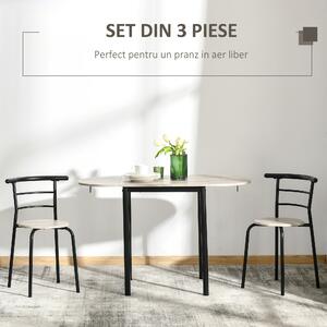Set de sufragerie HOMCOM din 3 piese cu 2 scaune si 1 masa ovala, pentru spatii limitate, culoare lemn | Aosom RO