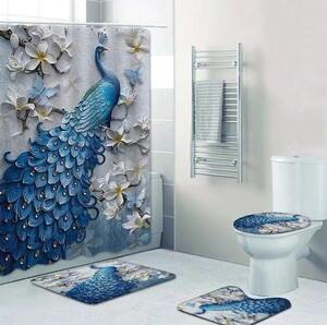 Set baie 4 piese: perdea, covorase si husa de toaleta, Peacock