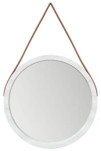 Oglindă de perete cu o curea, alb, Ø 35 cm
