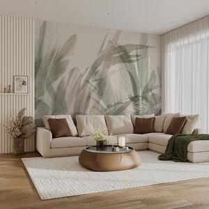 Tapet Multicompoziție abstractă de forme neclare de frunze tropicale asemănătoare ierbii în nuanțe de verde, Fototapet Acuarelă, w00798 : Uwalls.ro