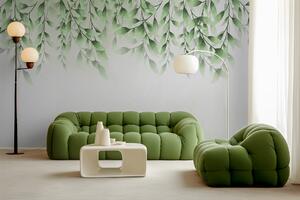 Fototapet O frunză verde pe un fundal alb, Fototapet cu frunze 3D, Fototapet populare, w00772 - Tapeko.ro