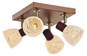 Plafoniera Rustica Klausen Rout PL4 4xE14 32x32x16cm, Alama Antichizata cu Abajururi Sticla Alba, Lustra Eleganta pentru Living, Dormitor sau Dining