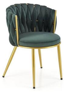 Scaun de dining K517, verde inchis/auriu, stofa catifelata/metal, 57x6