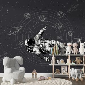 Tapet Astronaut și planete pe fundal gri închis, Fototapet Spaţiu, w00712v5 : Uwalls.ro