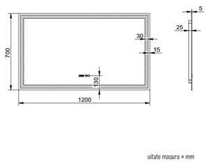 Oglinda baie, sistem iluminare LED, IP44, 120x70cm, D4228, Dezaburire, Touch, Ceas