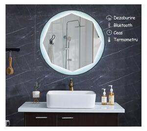 Oglinda de baie cu iluminare Led, Diametru 80cm, D3303 / Functii dezaburire, Bluetooth, Ceas, Termometru