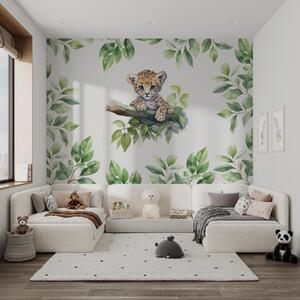Fototapet O acuarelă a unui pui de leopard pe o ramură de copac, Fototapet animale, Fototapet populare, w00889 - Tapeko.ro