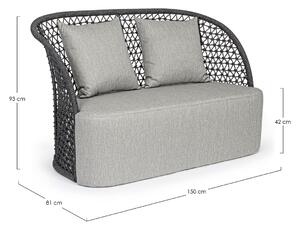 Canapea fixa pentru gradina / terasa, din aluminiu tapitata cu stofa, 2 locuri, Cuyen Gri / Antracit, l150xA81xH93 cm