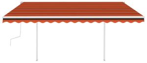 Copertină retractabilă manual stâlpi portocaliu/maro,4,5x3,5 m