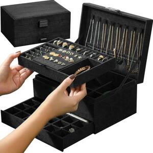Cutie de bijuterii cu sistem închidere cu cheie, 22262 Negru