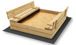 SandTropic 120x120cm groapă de nisip din lemn cu bancă și capac (+ geotextil, pătură și cadou)