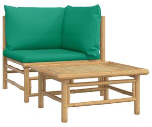 Set mobilier de grădină cu perne verzi, 2 piese, bambus