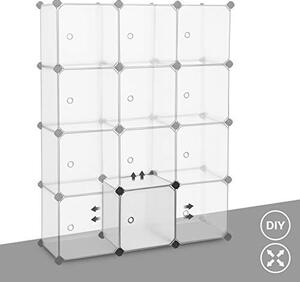 Sistem de depozitare modular din plastic, 12 cuburi Model Danny, Alb/Negru, 93x31x123 cm