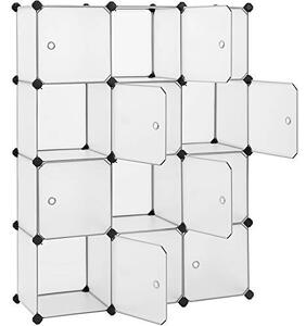 Sistem de depozitare modular din plastic, 12 cuburi Model Danny, Alb/Negru, 93x31x123 cm