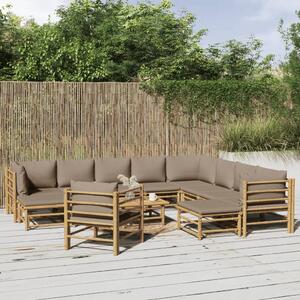 Set mobilier de grădină cu perne gri taupe, 12 piese, bambus
