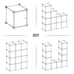 Sistem de depozitare modular din plastic, 12 cuburi Model Danny, Alb/Negru, 93x31x123 cm