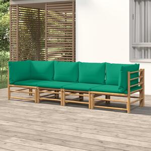 Set mobilier de grădină cu perne verzi, 4 piese, bambus