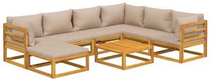 Set mobilier de grădină cu perne gri taupe, 8 piese, lemn masiv