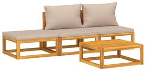 Set mobilier de grădină cu perne gri taupe, 4 piese, lemn masiv