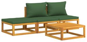 Set mobilier de grădină cu perne verzi, 4 piese, lemn masiv