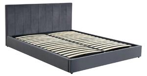 Pat KATARINA 160x200, stofa catifelata gri - Bluvel 14, cu somiera si