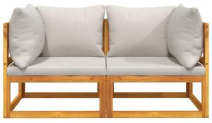 Canapele colț modulare, 2 buc, perne gri deschis, lemn acacia