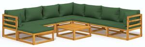 Set mobilier de grădină cu perne verzi, 9 piese, lemn masiv