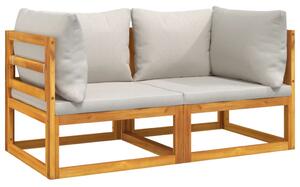 Canapele colț modulare, 2 buc, perne gri deschis, lemn acacia