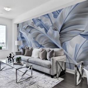 Tapet frunze mari de banane de lux în culorile gri-albastru, Fototapet 3D, Fotomurale 3D Forme geometrice, w07876v1 : Uwalls.ro