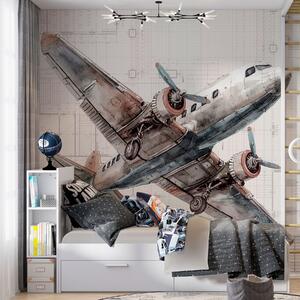 Tapet Avion stil scandinav pentru băieți, Fototapet Transport, w07911 : Uwalls.ro