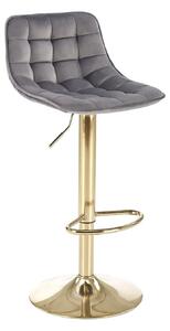 Scaun bar H120, gri/auriu, stofa catifelata/metal, 43x44x84/106 cm