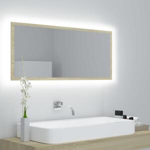 Oglindă de baie cu LED, stejar sonoma, 100x8,5x37 cm, acril