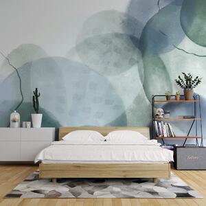 Tapet Forme abstracte moi, în acuarelă, în nuanțe de albastru, verde și alb, Fototapet Acuarelă, w07926 : Uwalls.ro