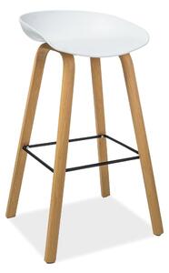 Scaun bar STING, alb/stejar, metal/plastic, 49x47x82 cm
