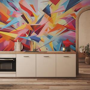 Tapet Abstracție haotică de forme geometrice, roz, albastru, galben, Fototapet 3D, Fotomurale 3D Forme geometrice, w08030 : Uwalls.ro