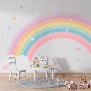 Tapet Curcubeu colorat cu stele și inimi stil scandinav, Fototapet Pentru Copii, Rainbow pentru copiilor, w08109 : Uwalls.ro