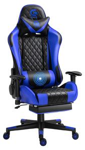 Scaun gaming cu masaj în perna lombară, sezut benzi elastice sustinere, suport picioare, funcție sezlong, SIG 5020, Negru/Albastru