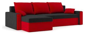 ZEUS canapea colțar extensibil, latură universală, țesătură normală, umplere spumă, culoare - negru / roșu