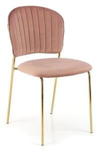 Scaun tapitat K499, roz/auriu, stofa catifelata, 47x56x85 cm