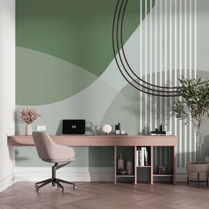 Tapet Geometric abstracție linie și cerc minimalism stil modern culoare verde, Fototapet Abstract, w08173v1 : Uwalls.ro