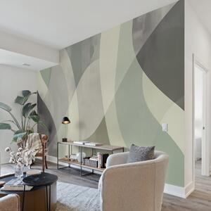 Tapet Curbe moi în tonuri atenuate, cu linii fluide și gradiente verzi, minimalist și modern, Fototapet Modern, w01334 : Uwalls.ro