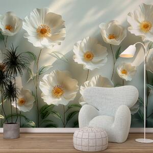 Tapet Mac alb pe un perete cu lumina soarelui și efect 3D, Fototapet 3D, Fototapet 3D Flori, w01339 : Uwalls.ro