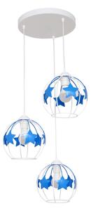 Lustră pe cablu pentru copii STARS 3xE27/15W/230V albastru/alb