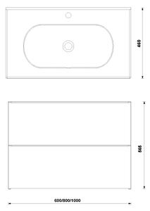 Set dulap baie suspendat 2 sertare Gala Shona cu lavoar Klea inclus, 80 cm, alb mat Alb mat, 800x460 mm