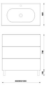 Set dulap baie 3 sertare Gala Shona cu lavoar Klea inclus, 80 cm, alb mat Alb mat, 800x460 mm